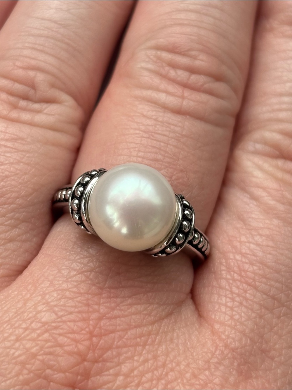 Sterling Silver 925 Honora White Pearl Ring Detailed Statement Ring Size 7